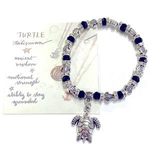 Turtle Bracelet Black And Silver Tone Beaded With Meaning